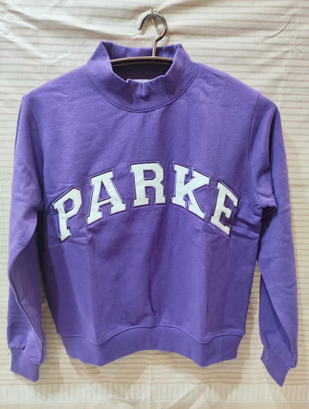 ✨Purple Mock Neck Sweatshirt PARKE White Varsity Letter Graphic